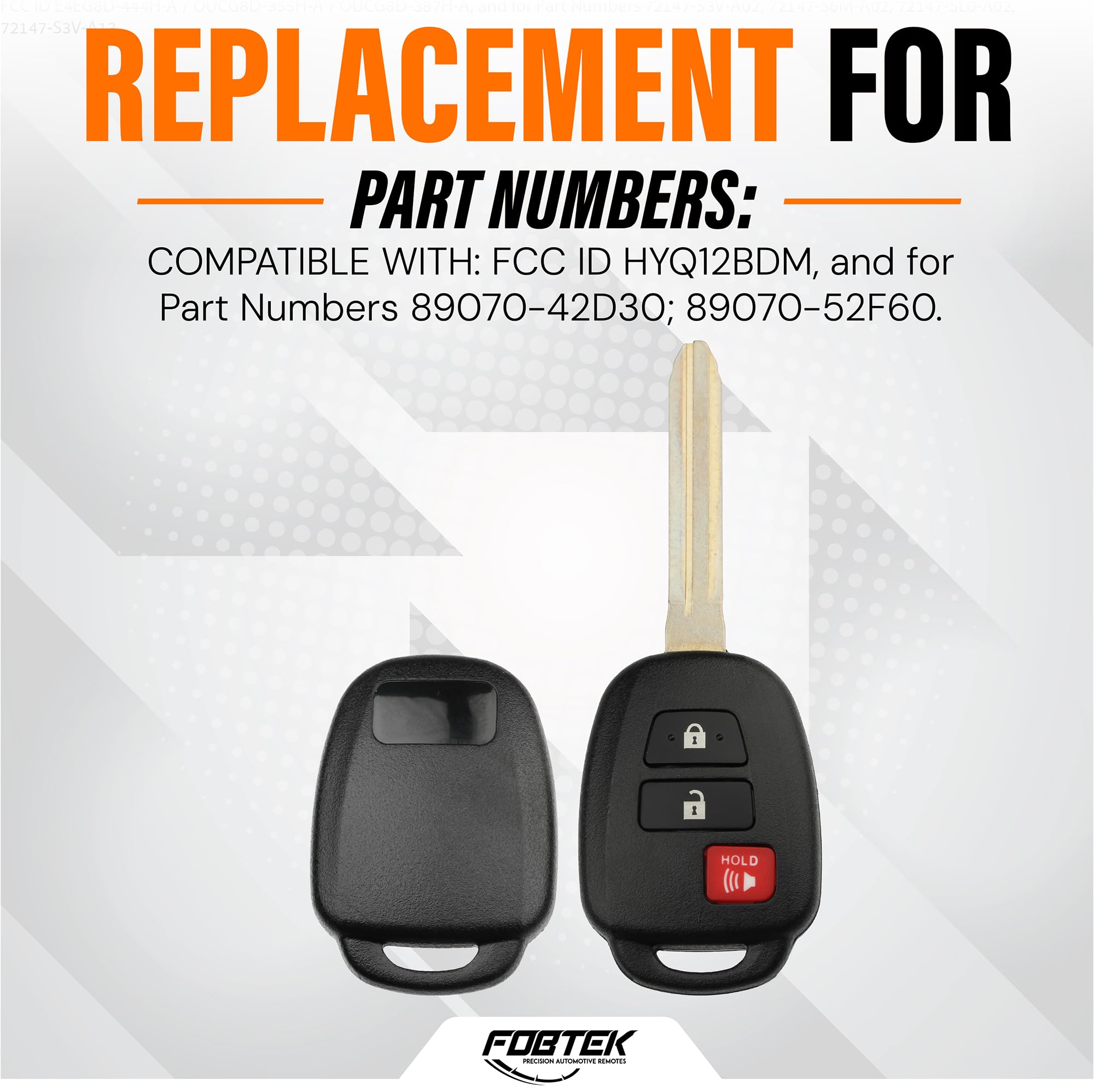 FOBTEK Key Fob Shell Case & Button Pad for Toyota HYQ12BDM, 3-Button