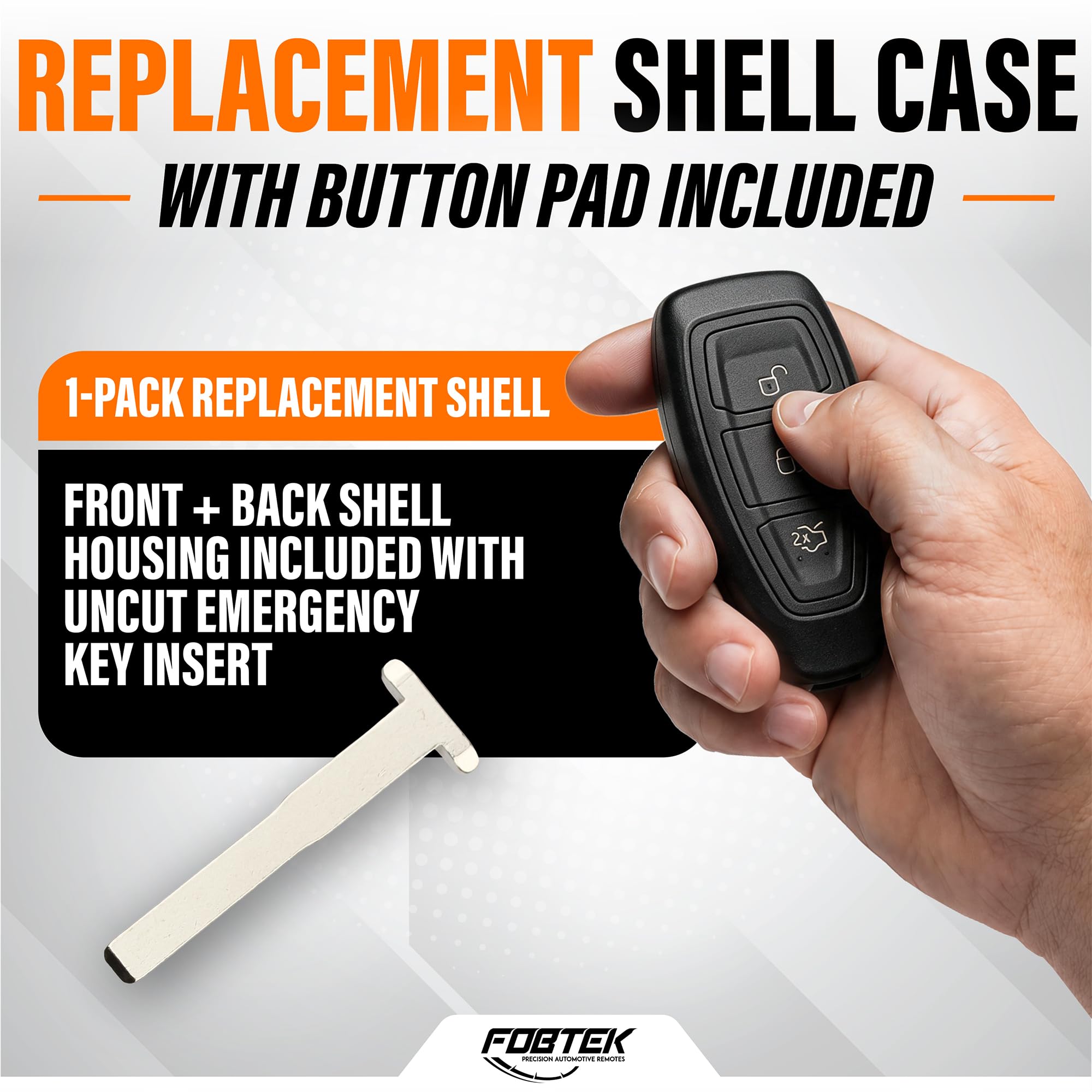 FOBTEK Smart Key Fob Shell Case & Button Pad for Ford KR55WK48801, 3-Button