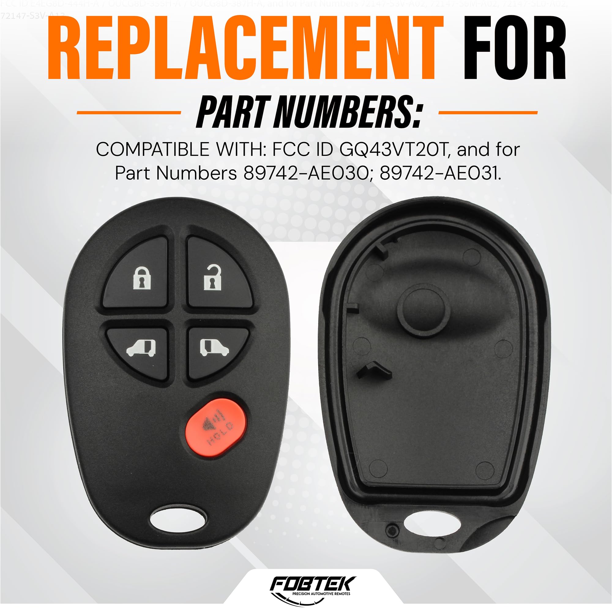 FOBTEK Key Fob Shell Case & Button Pad for Toyota GQ43VT20T, 5-Button