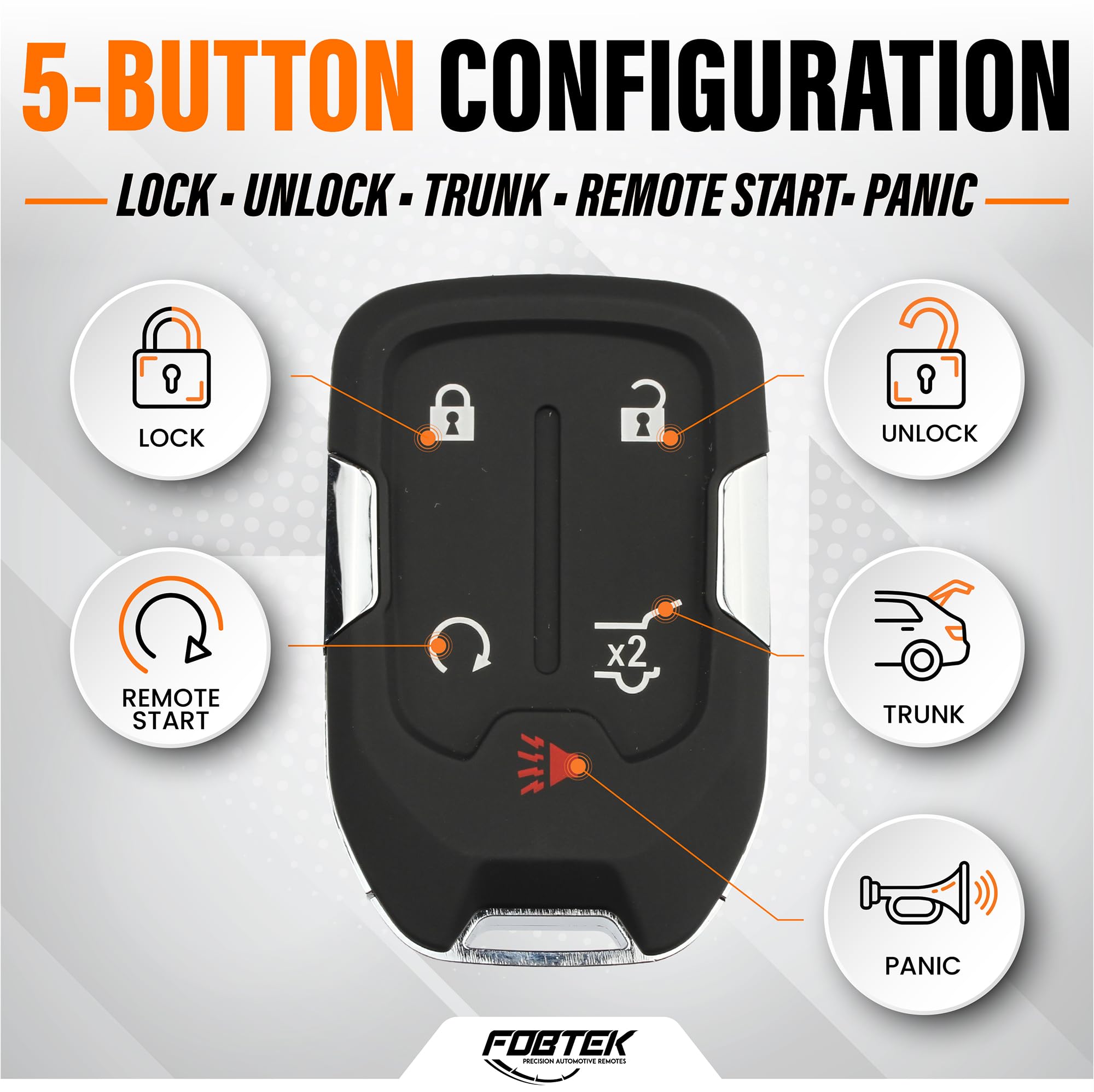 FOBTEK Smart Key Fob Shell Case & Button Pad for GMC Chevy HYQ1AA, 5-Button