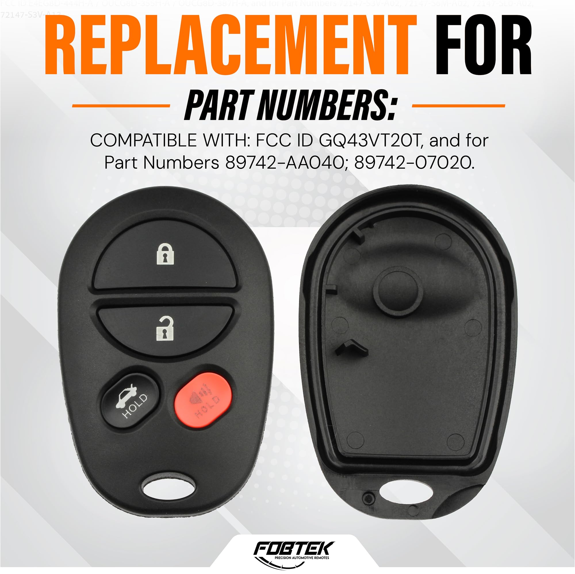 FOBTEK Key Fob Shell Case & Button Pad for Toyota GQ43VT20T