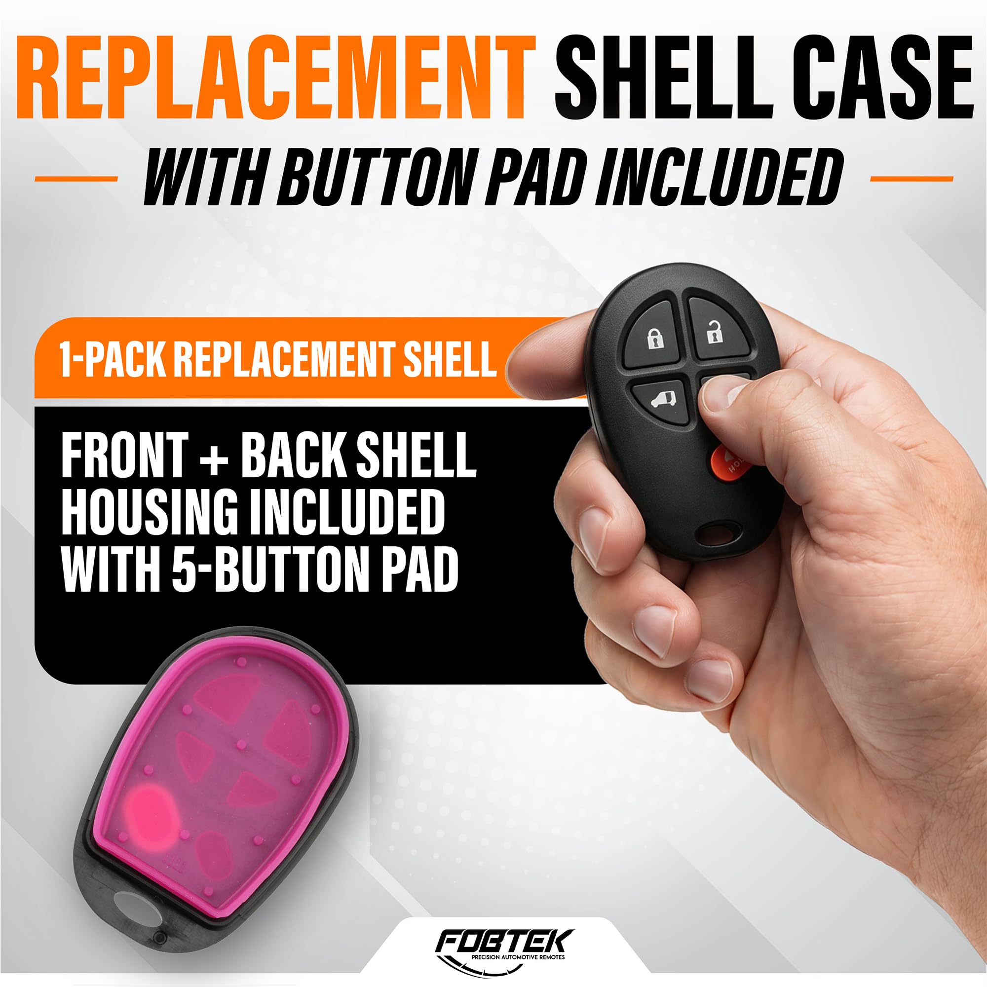 FOBTEK Key Fob Shell Case & Button Pad for Toyota GQ43VT20T, 5-Button