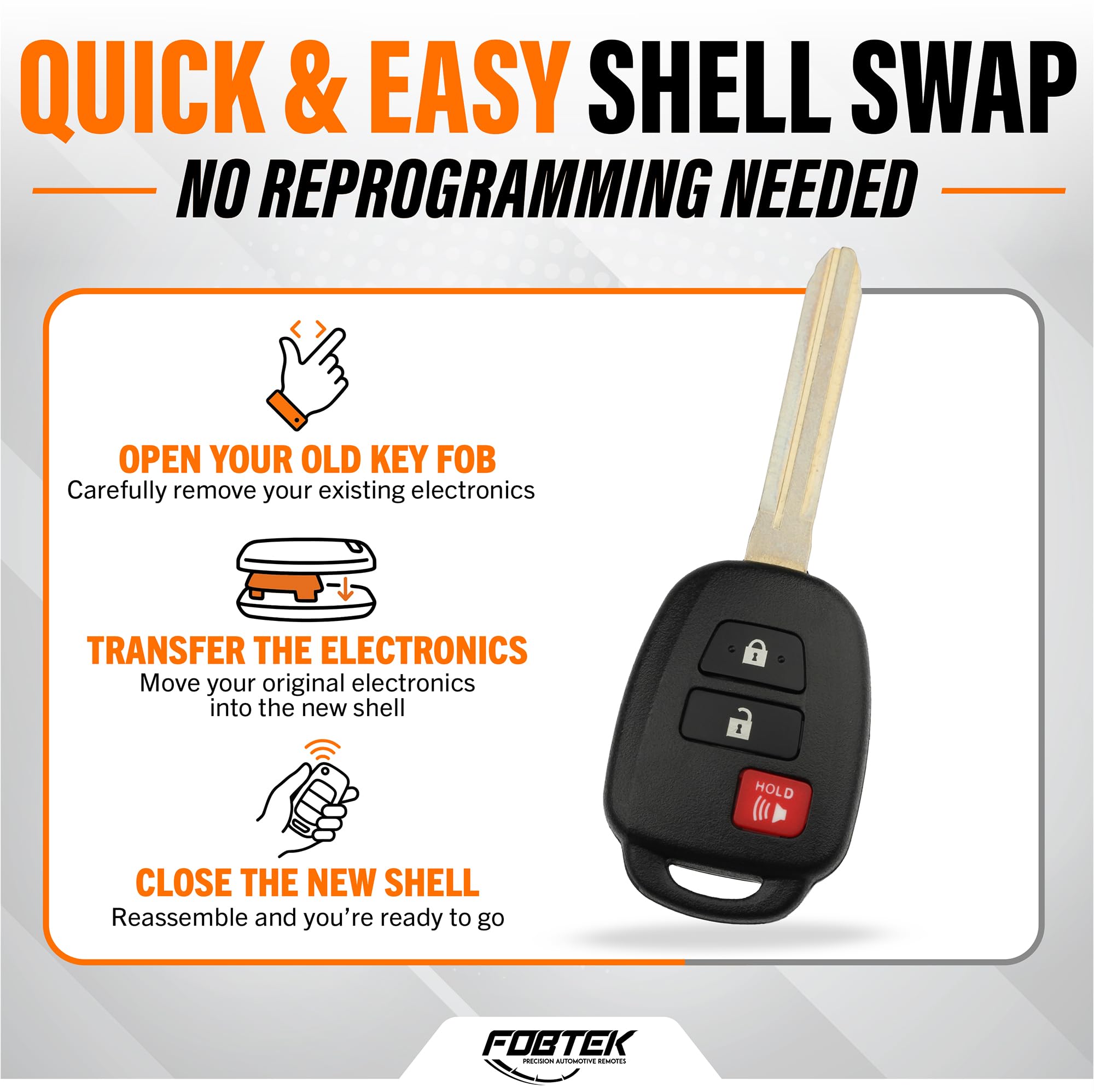 FOBTEK Key Fob Shell Case & Button Pad for Toyota HYQ12BDM, 3-Button