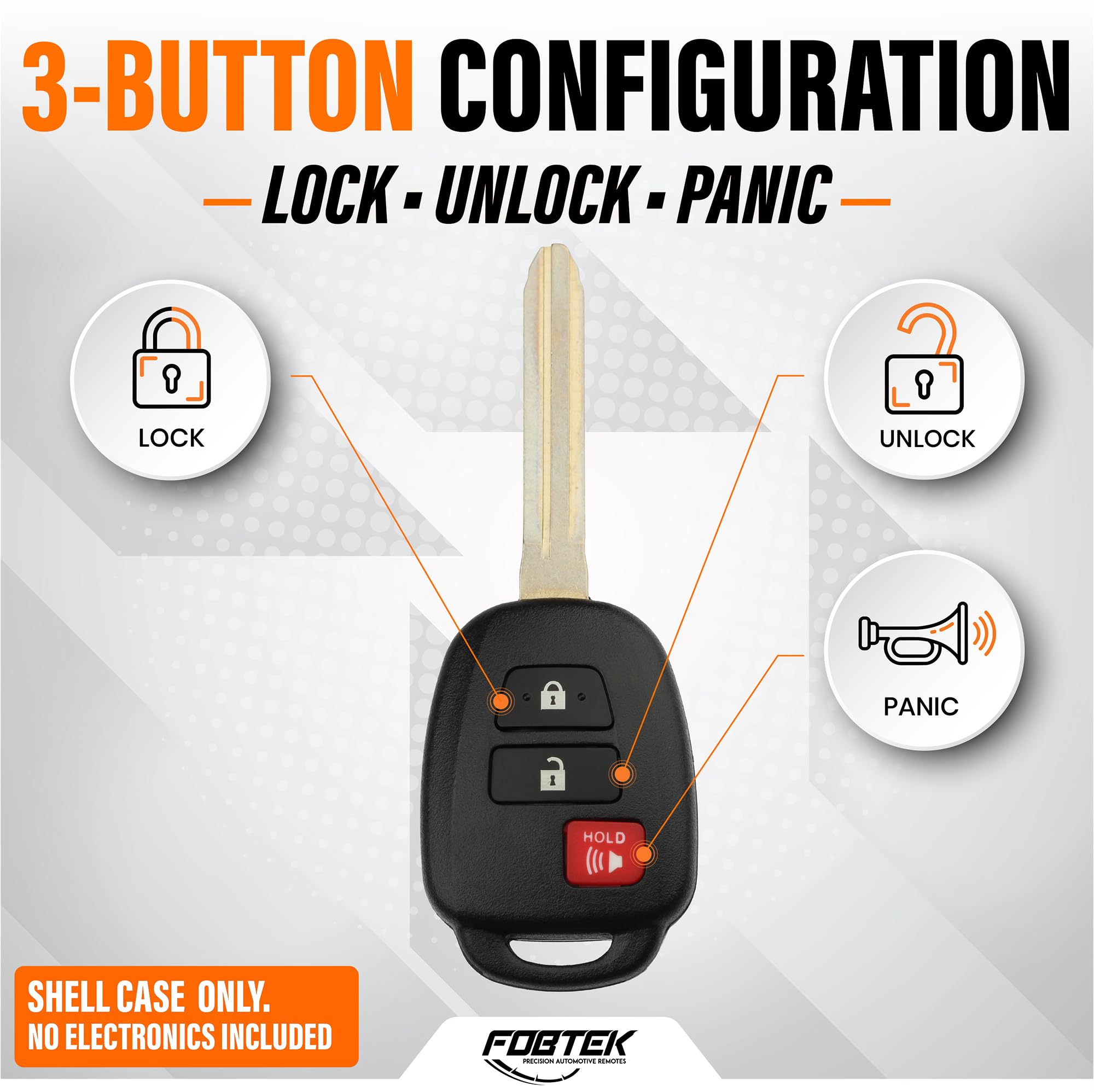 FOBTEK Key Fob Shell Case & Button Pad for Toyota HYQ12BDM, 3-Button