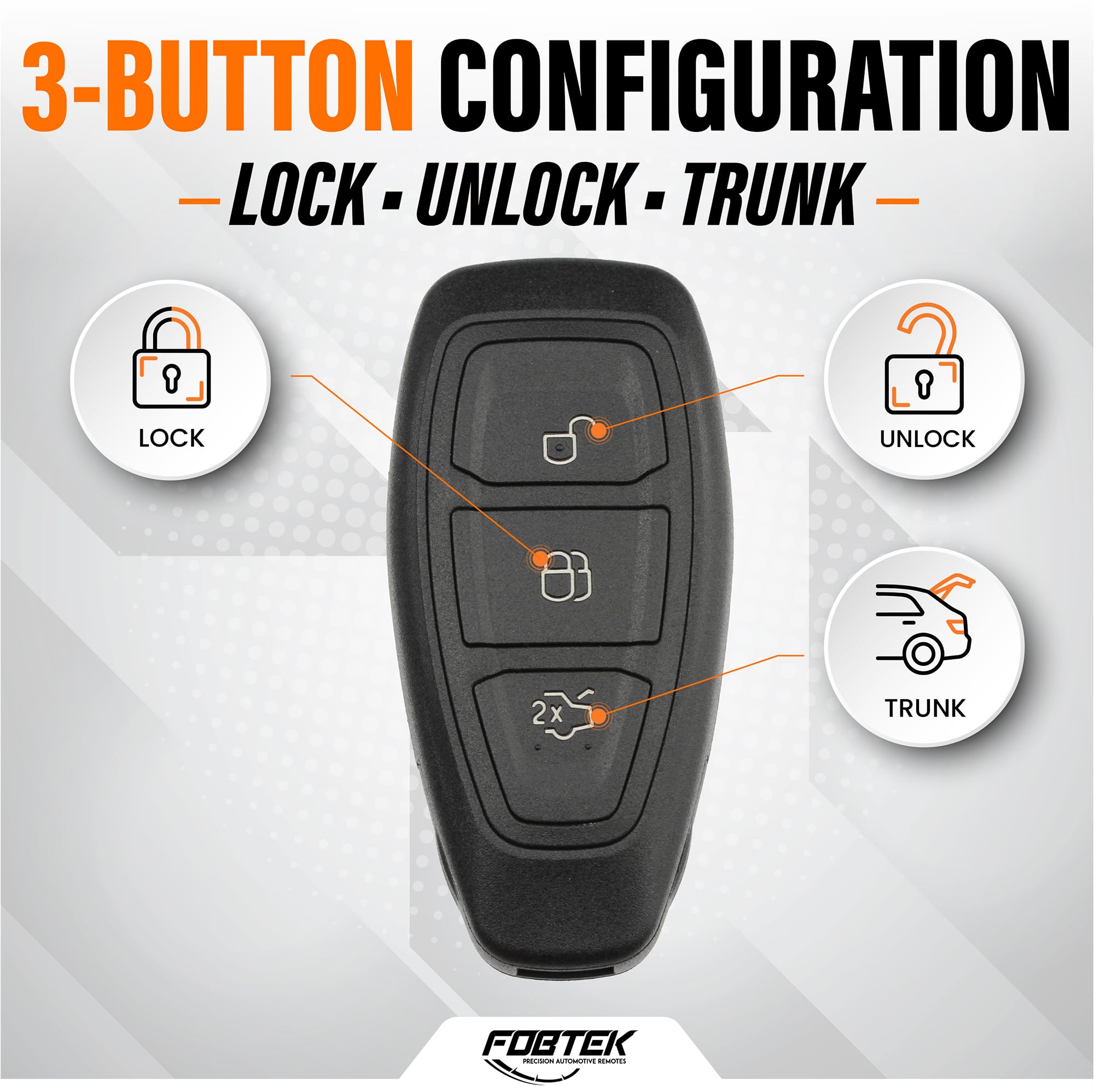 FOBTEK Smart Key Fob Shell Case & Button Pad for Ford KR55WK48801, 3-Button