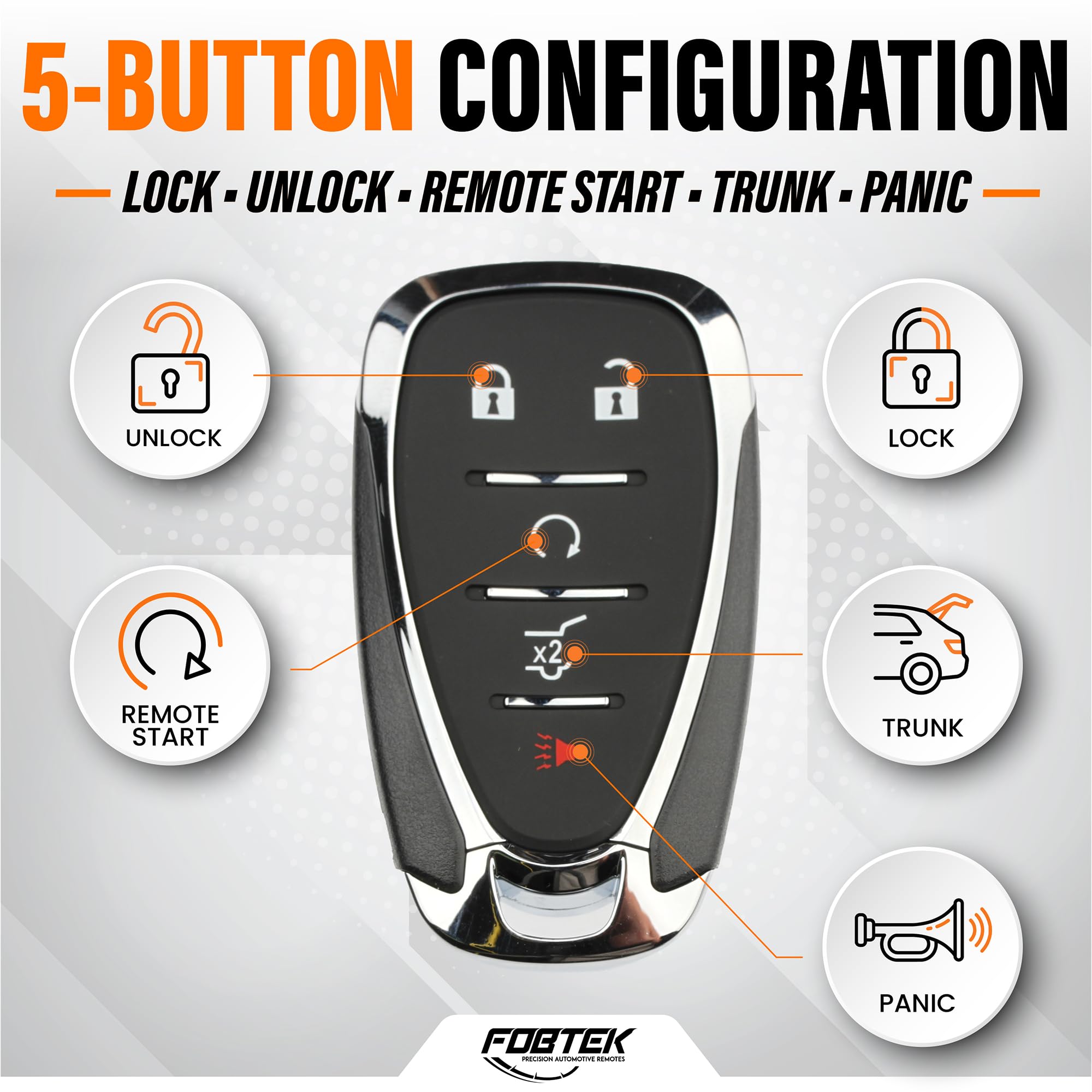 FOBTEK Smart Key Fob Shell Case for Chevy HYQ4EA, 5-Button