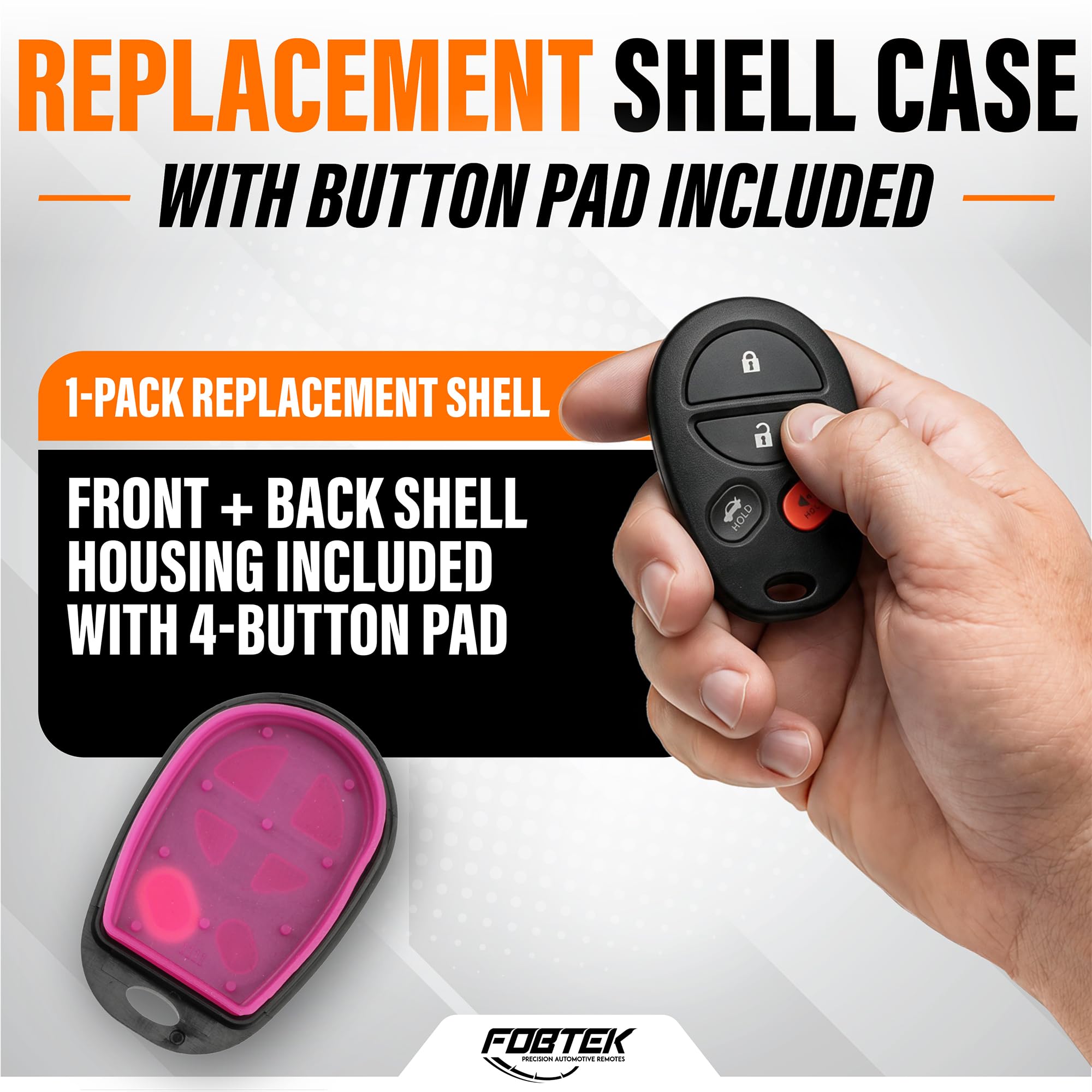 FOBTEK Key Fob Shell Case & Button Pad for Toyota GQ43VT20T