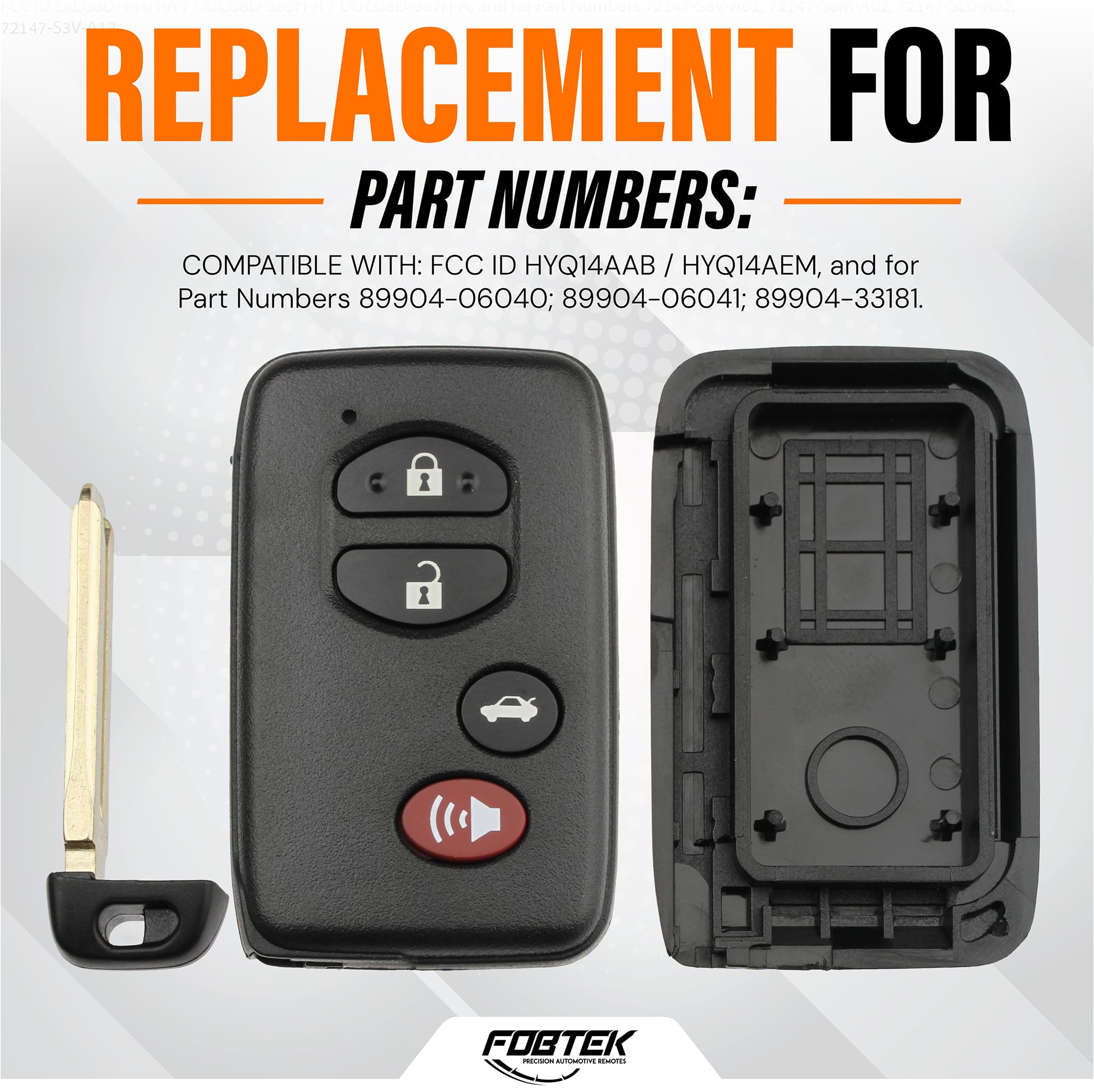 FOBTEK Smart Key Fob Shell Case for Toyota HYQ14AAB, 4-Button Black