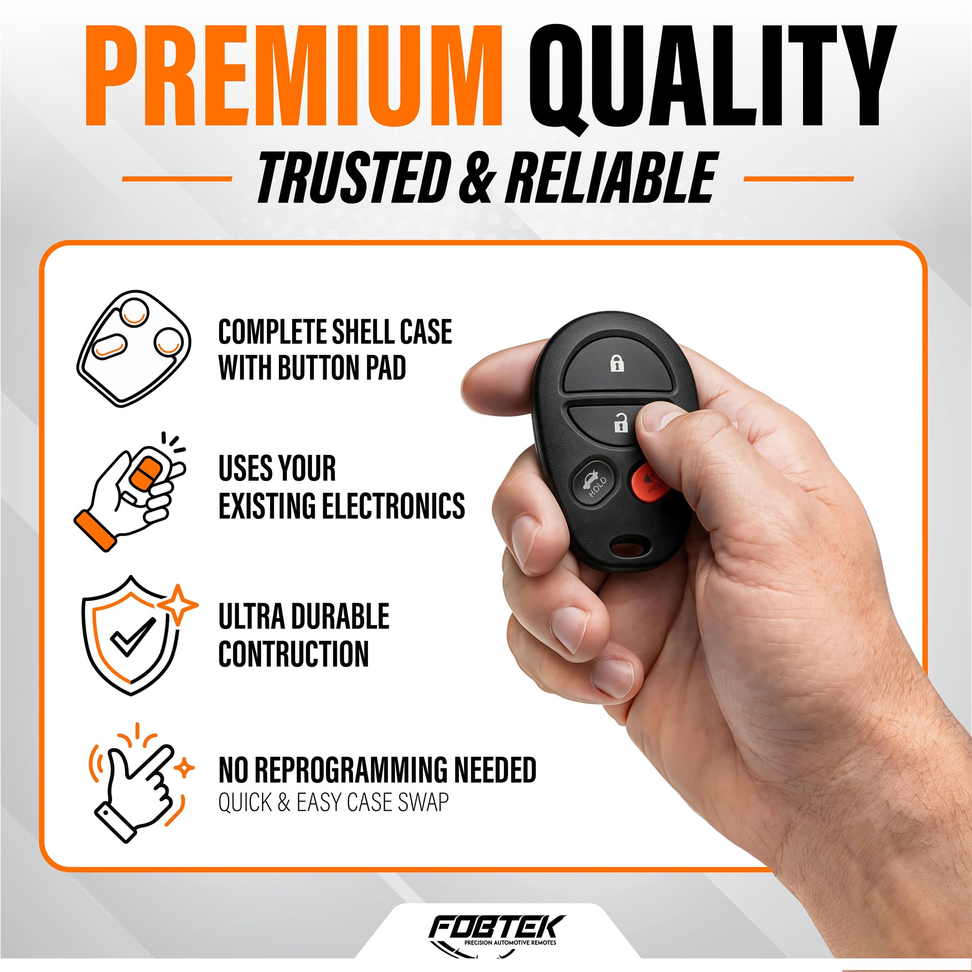 FOBTEK Key Fob Shell Case & Button Pad for Toyota GQ43VT20T