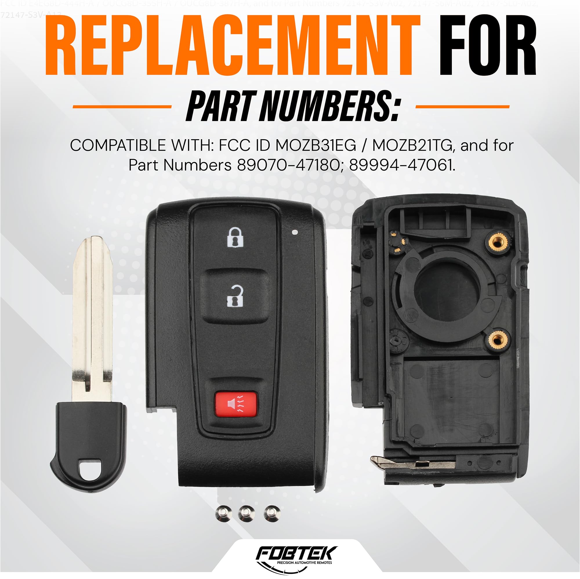 FOBTEK Smart Key Fob Shell Case & Button Pad for Toyota MOZB31EG, 3-Button