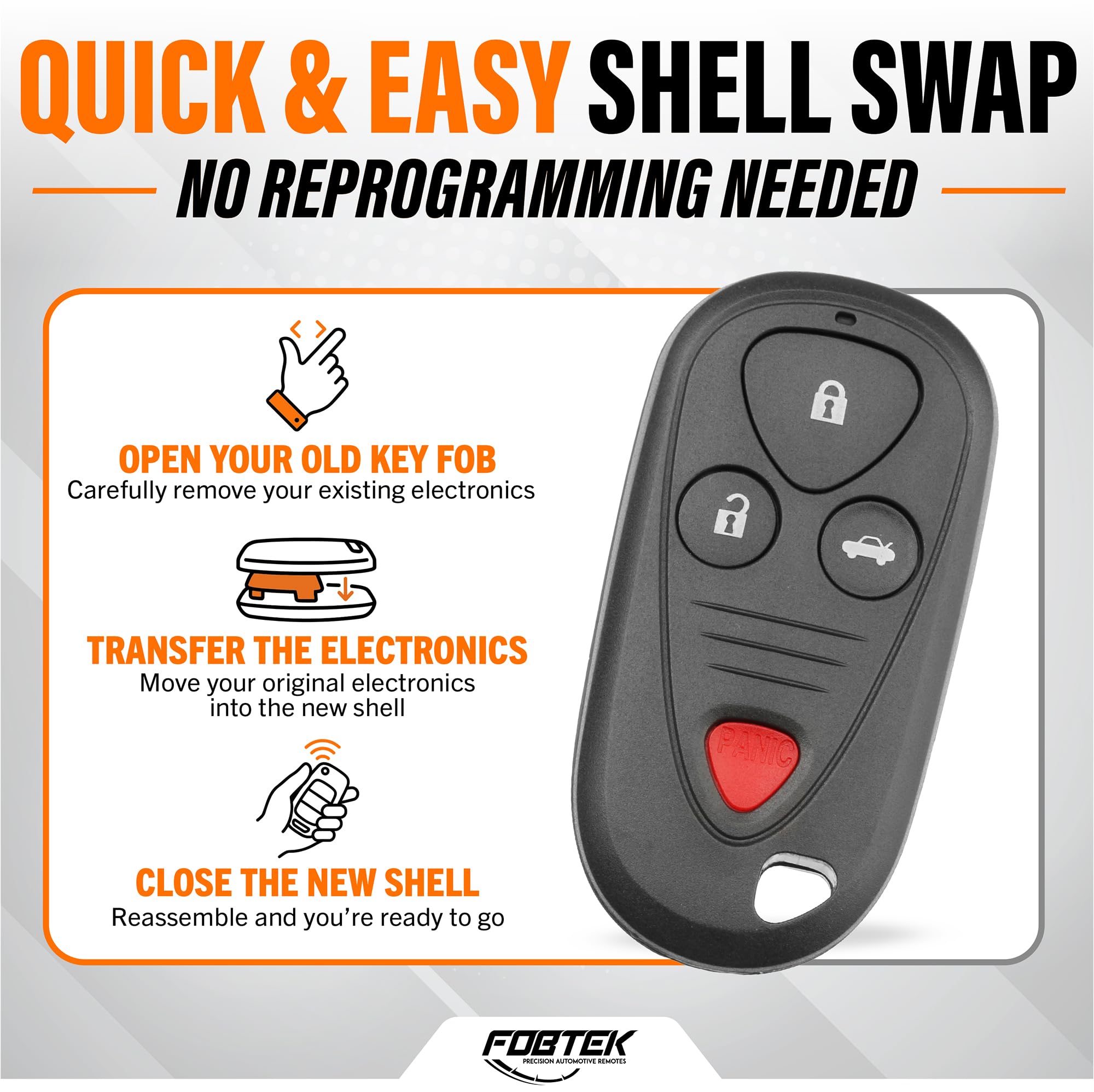 FOBTEK Key Fob Shell Case & Button Pad for Acura E4EG8D-444H-A, 4-Button