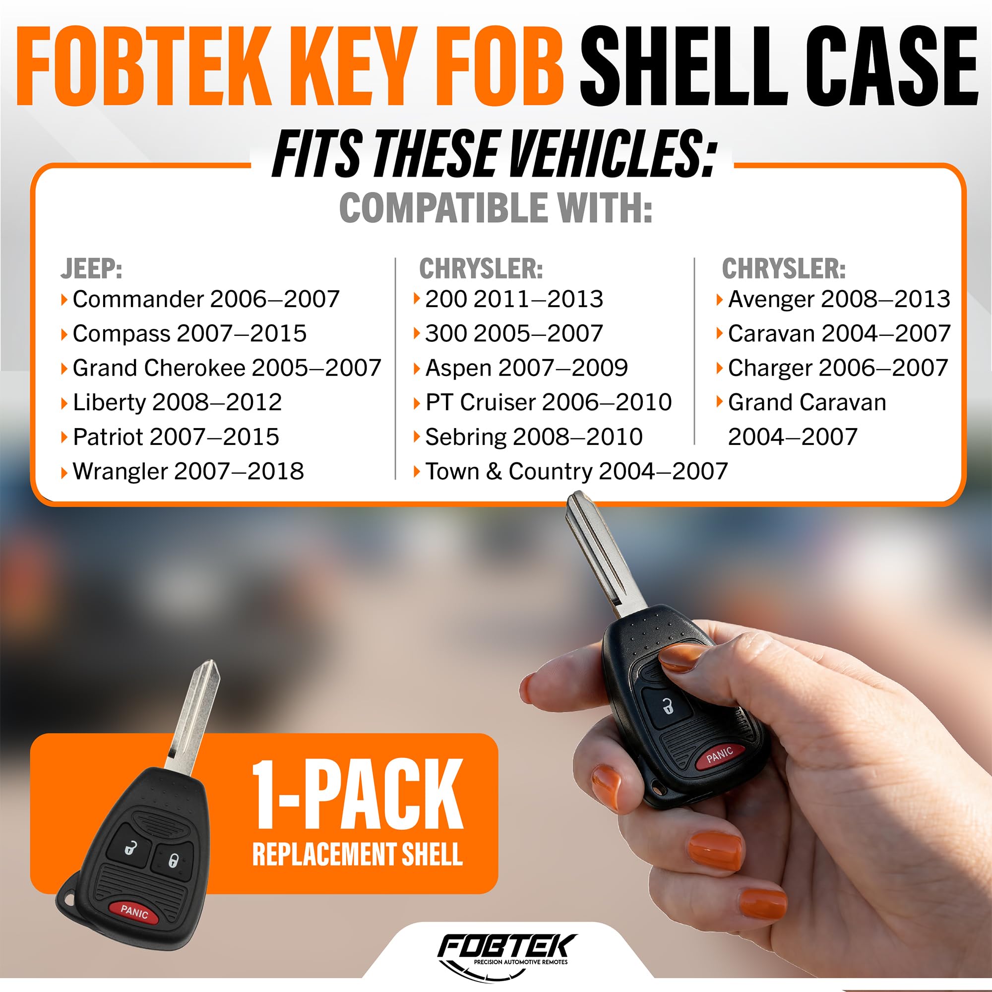 FOBTEK Key Fob Shell Case & Button Pad for Jeep Dodge Chrysler OHT692427AA