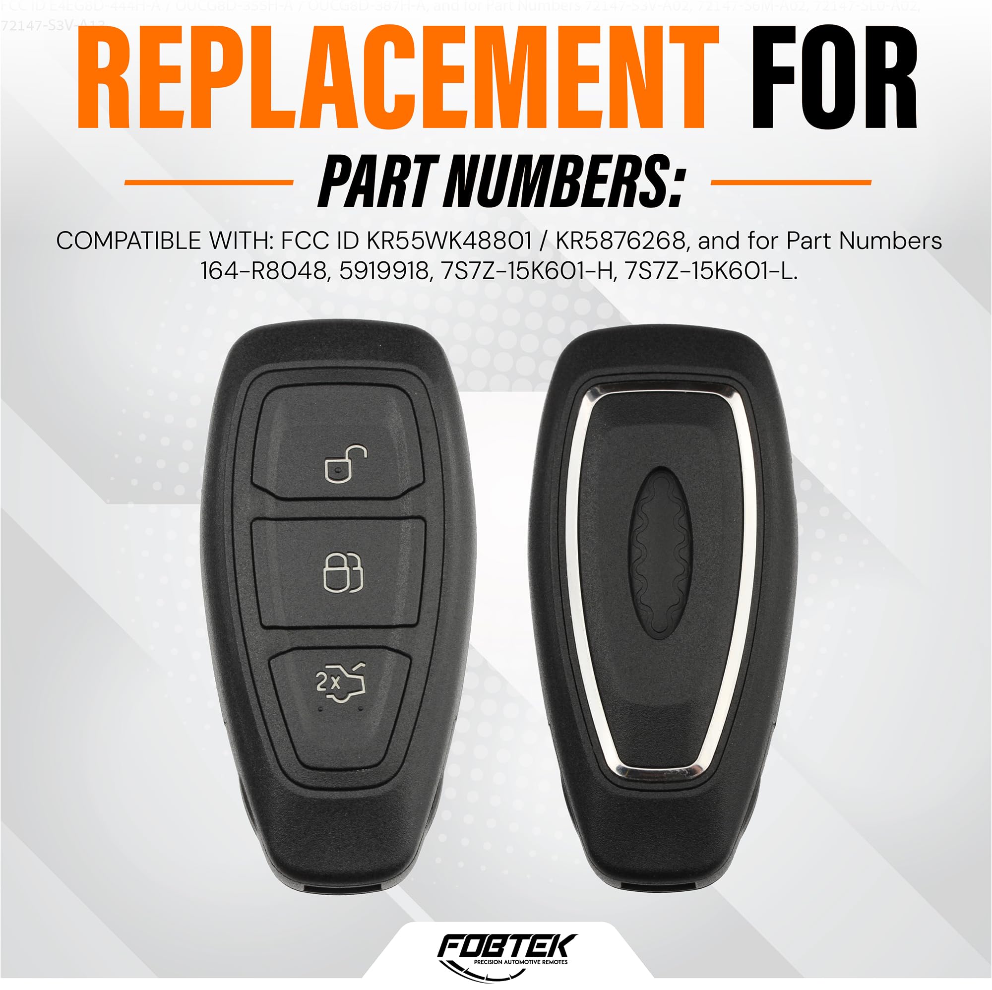 FOBTEK Smart Key Fob Shell Case & Button Pad for Ford KR55WK48801, 3-Button