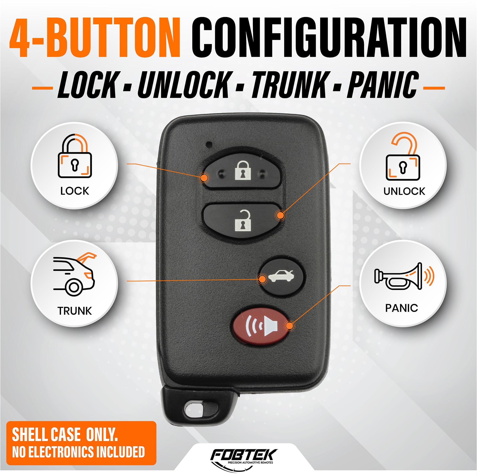 FOBTEK Smart Key Fob Shell Case for Toyota HYQ14AAB, 4-Button Black