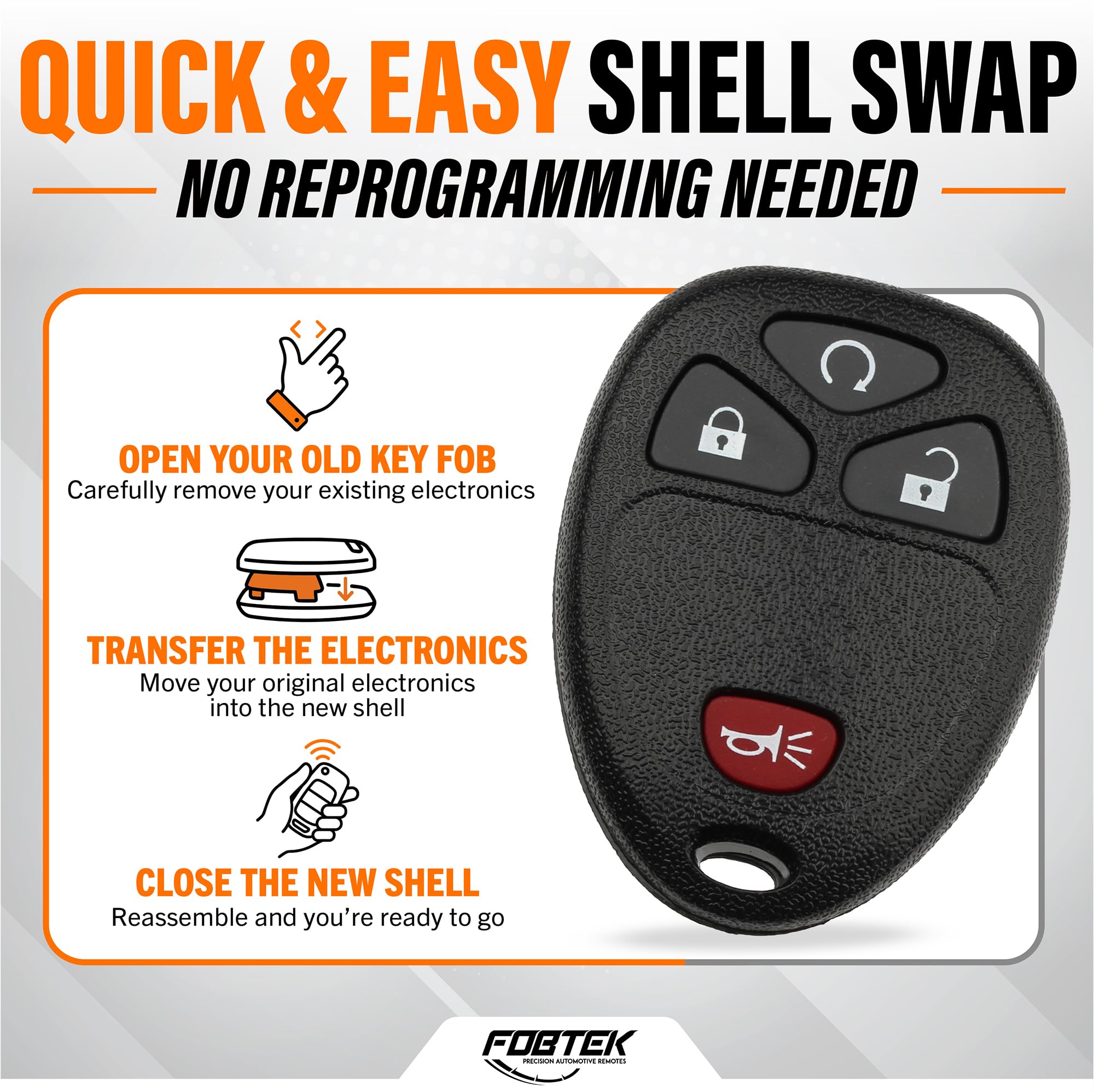FOBTEK Key Fob Shell Case & Button Pad for Chevy Pontiac KOBGT04A, 4-Button