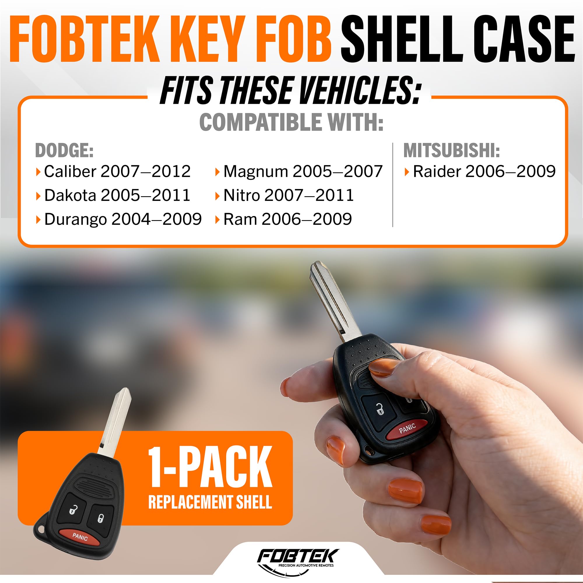 FOBTEK Key Fob Shell Case for Dodge Mitsubishi KOBDT04A, 3-Button