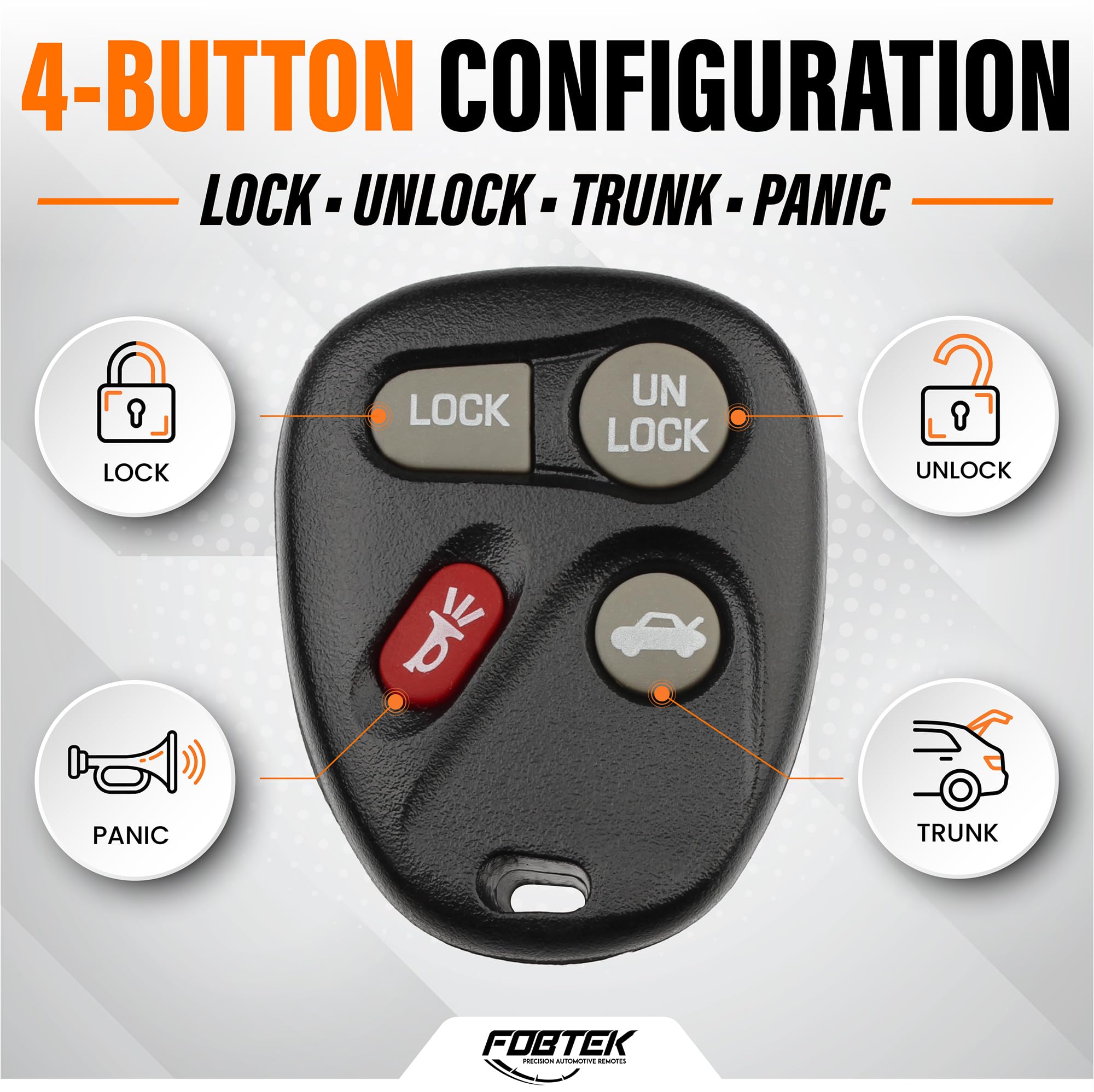 FOBTEK Key Fob Shell Case for Chevy Pontiac Cadillac ABO1502T, 4-Button