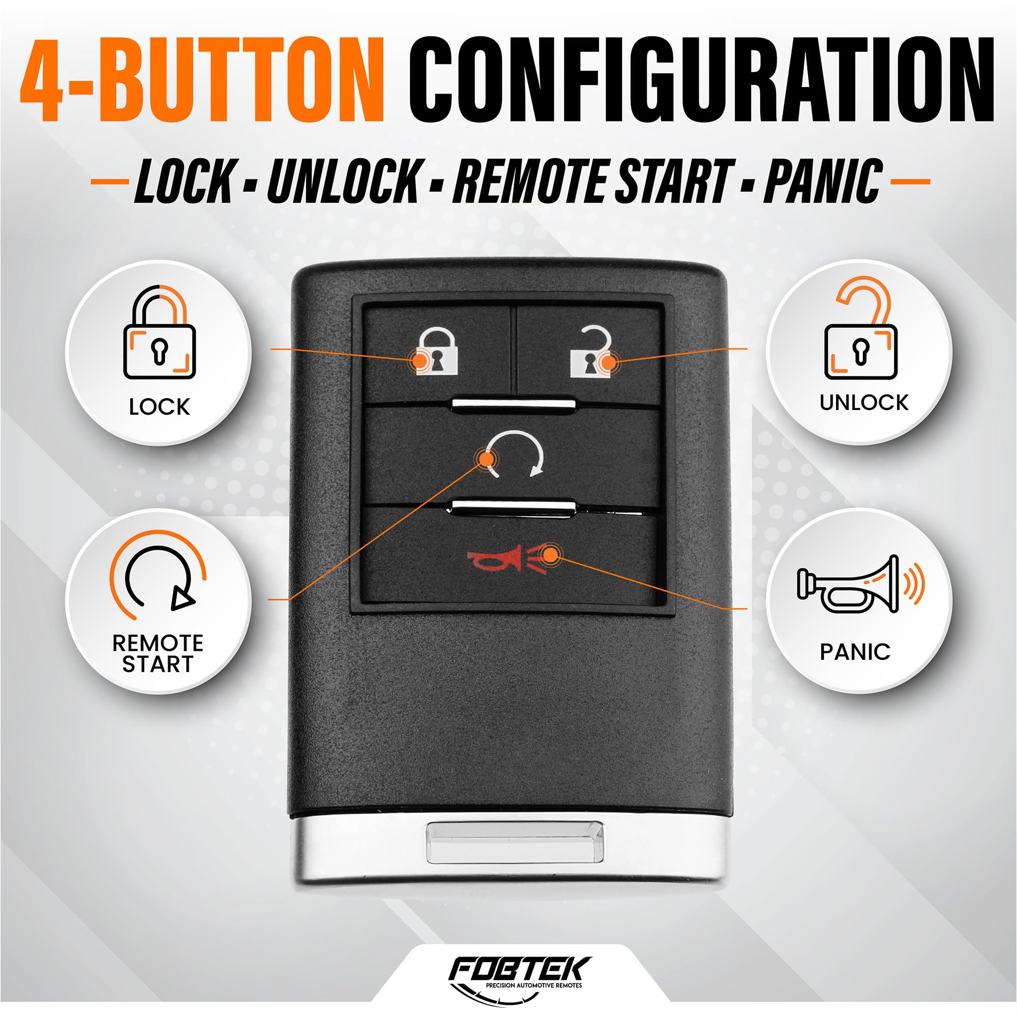 FOBTEK Key Fob Shell Case & Button Pad for Cadillac OUC6000066, 4-Button