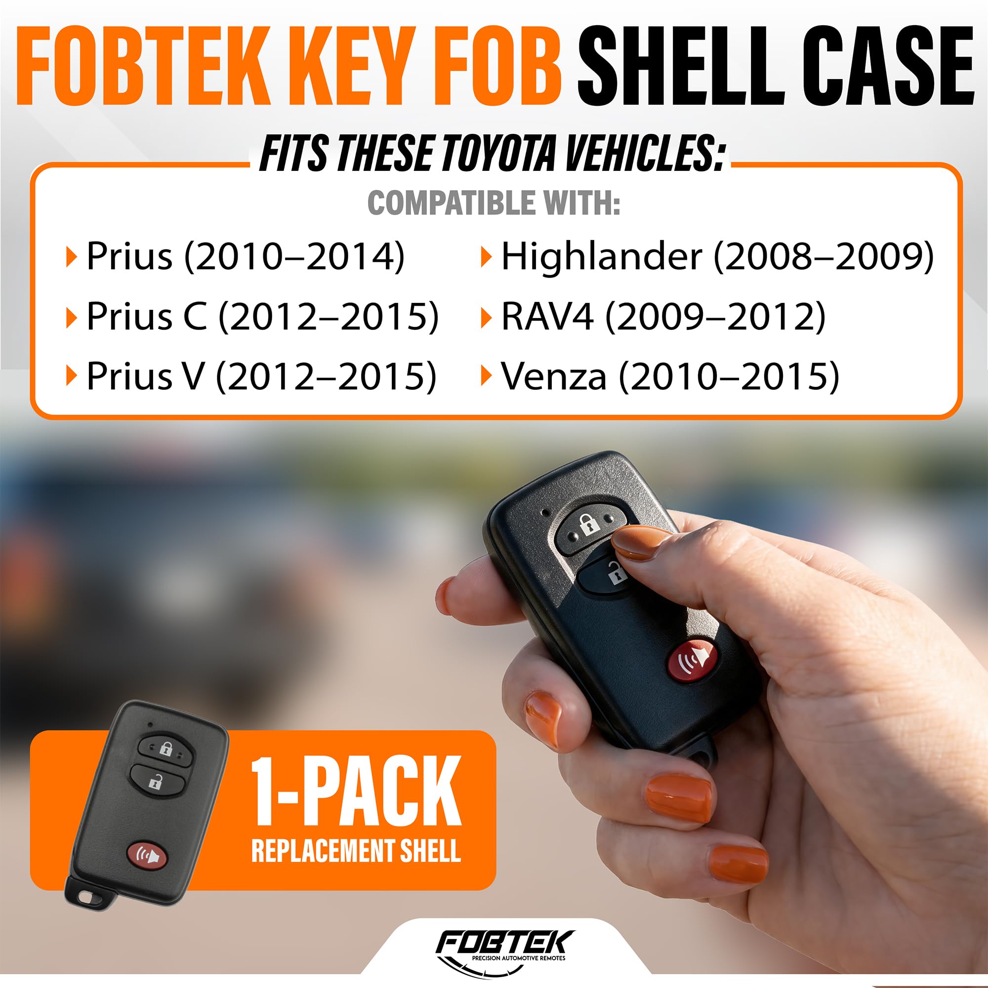 FOBTEK Smart Key Fob Shell Case for Toyota HYQ14AAB, 3-Button Black