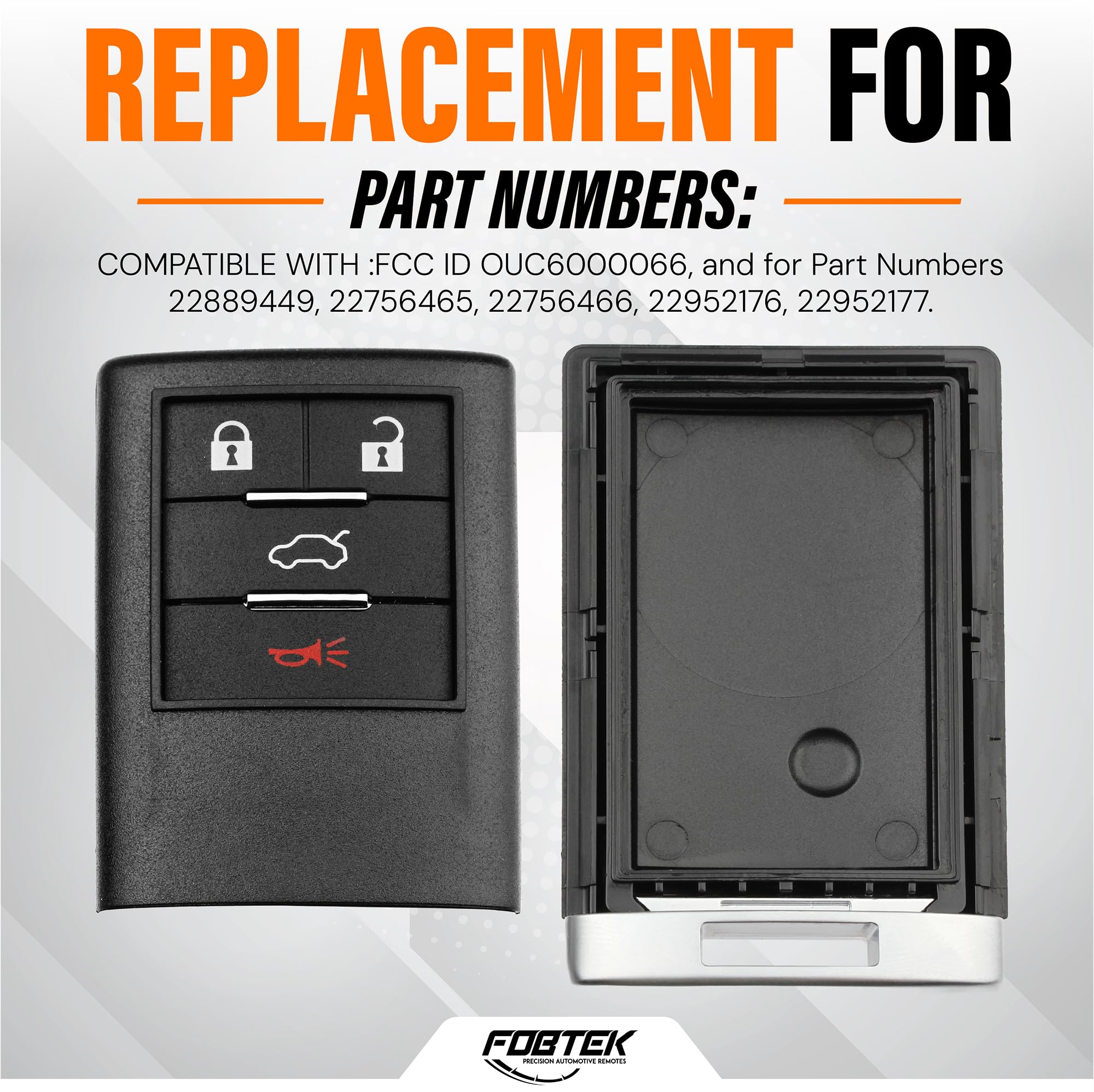 FOBTEK Key Fob Shell Case & Button Pad for Cadillac Chevy GMC OUC6000066