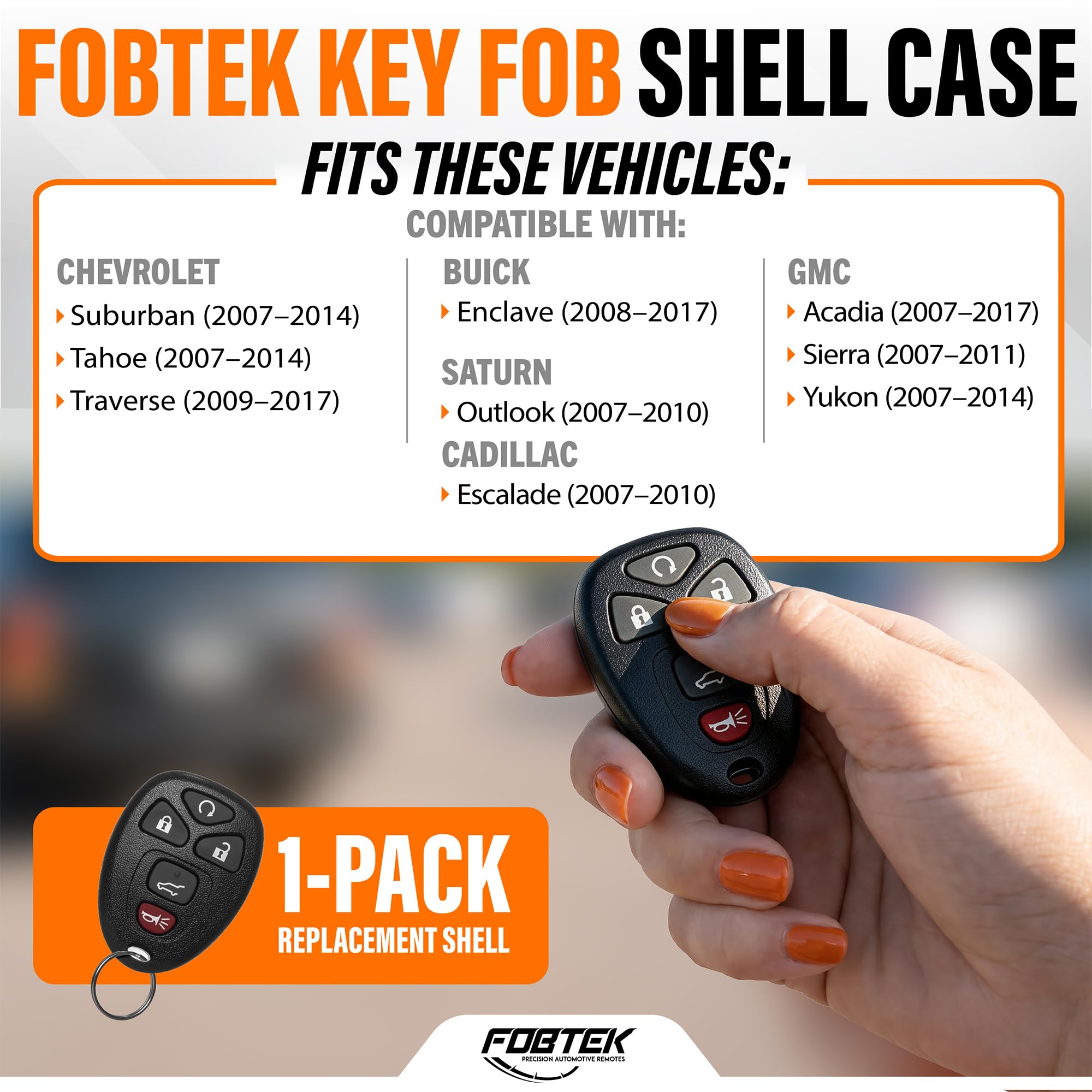 FOBTEK Key Fob Keyless Entry Remote and Key for GMC Cadillac Chevy OUC60221