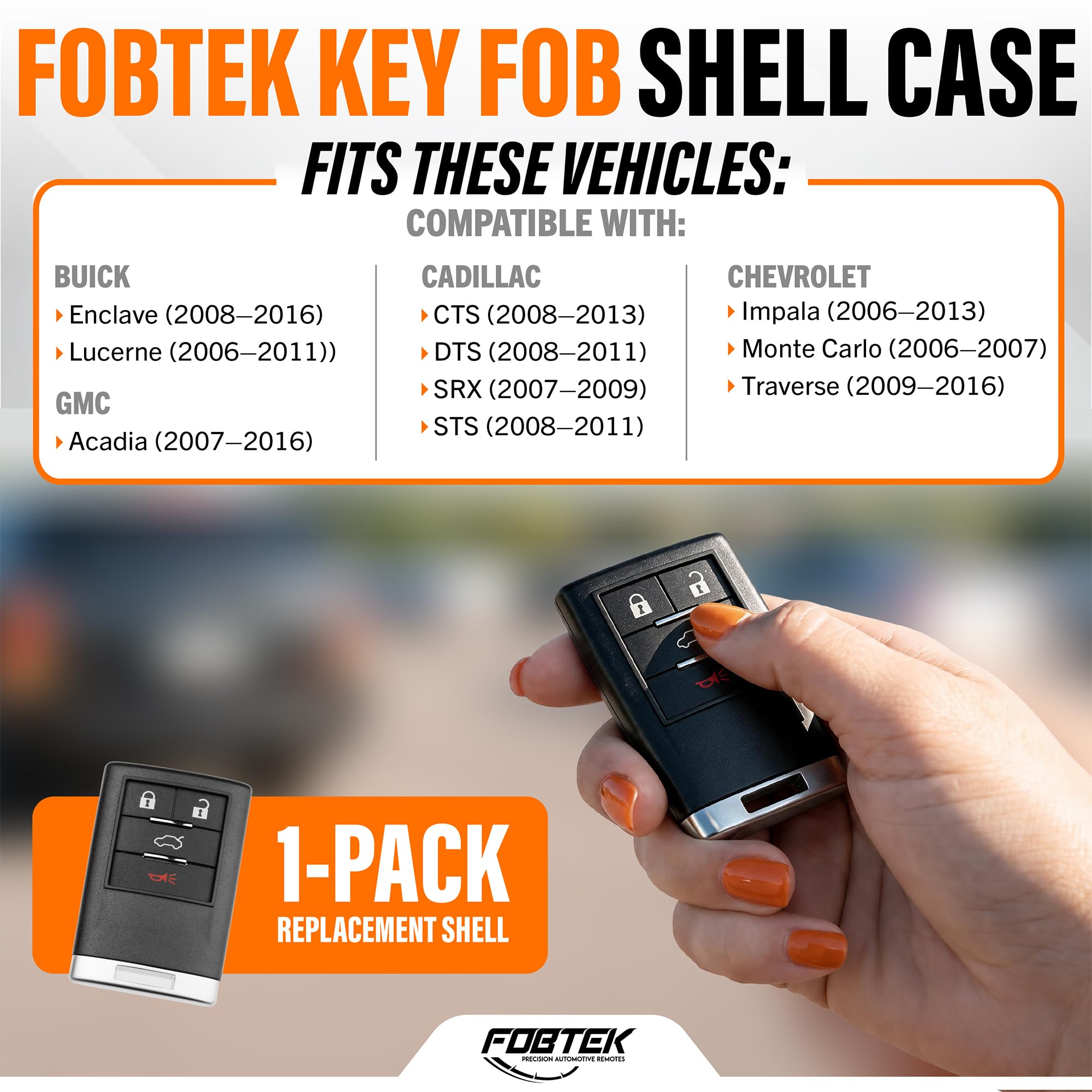 FOBTEK Key Fob Shell Case & Button Pad for Cadillac Chevy GMC OUC6000066