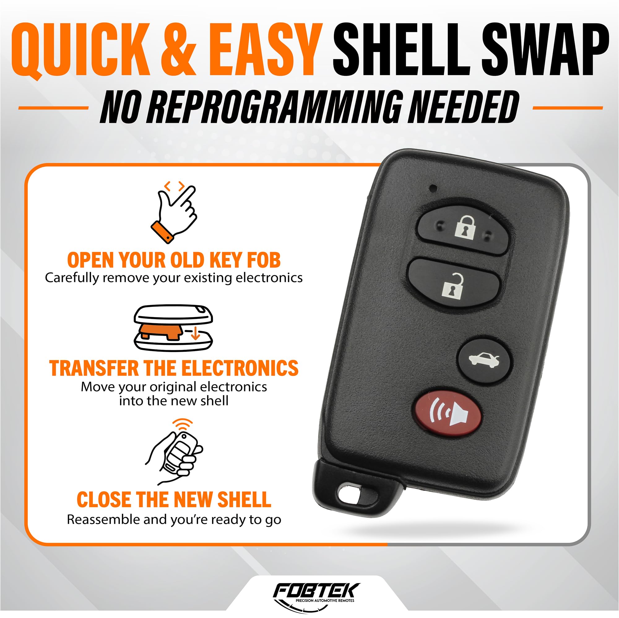 FOBTEK Smart Key Fob Shell Case for Toyota HYQ14AAB, 4-Button Black