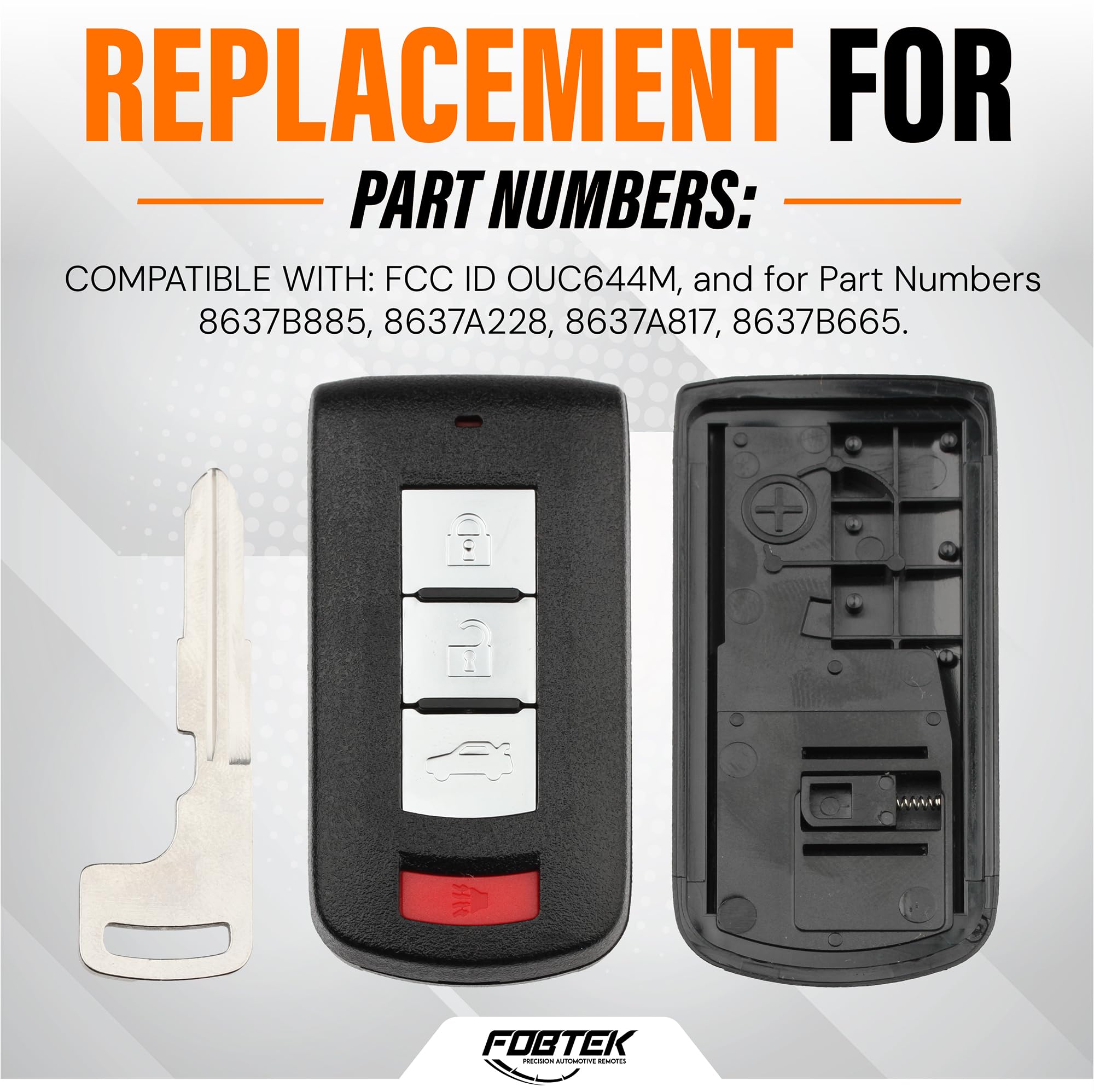 FOBTEK Smart Key Fob Shell Case for Mitsubishi OUC644M, 4-Button