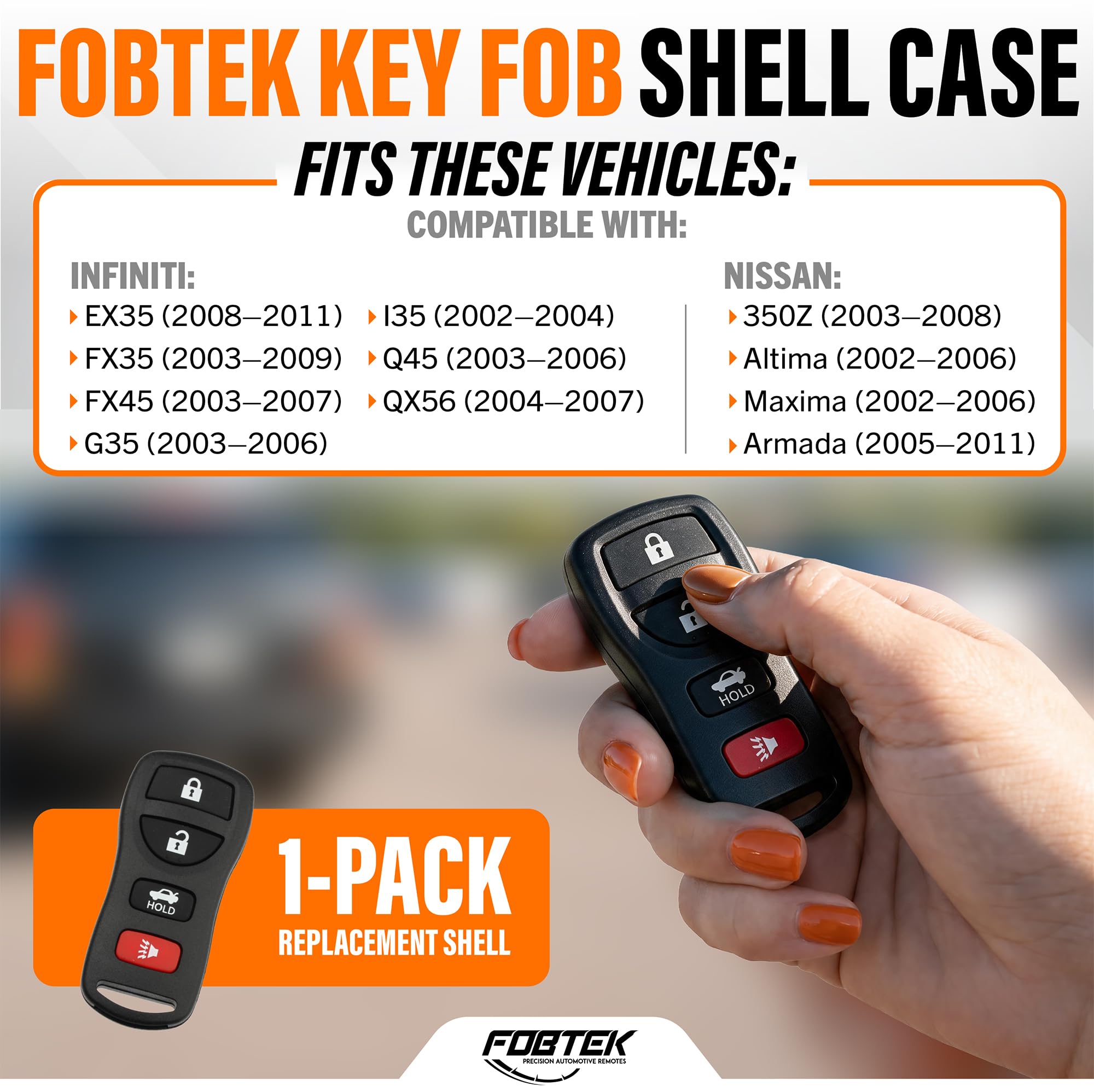 FOBTEK Key Fob Shell Case for Nissan Infiniti KBRASTU15, 4-Button