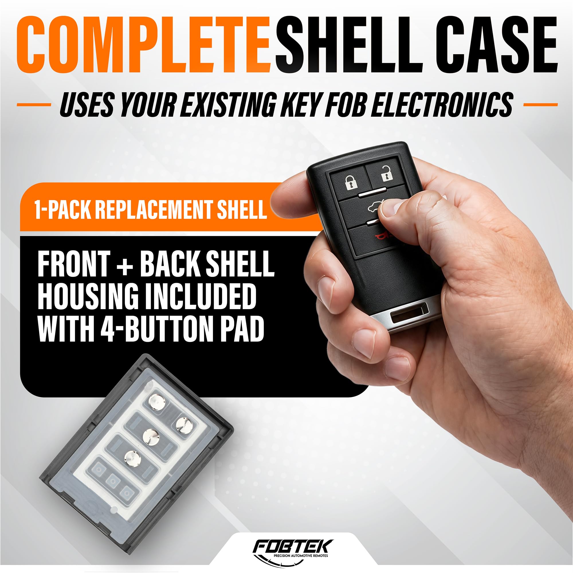 FOBTEK Key Fob Shell Case & Button Pad for Cadillac Chevy GMC OUC6000066