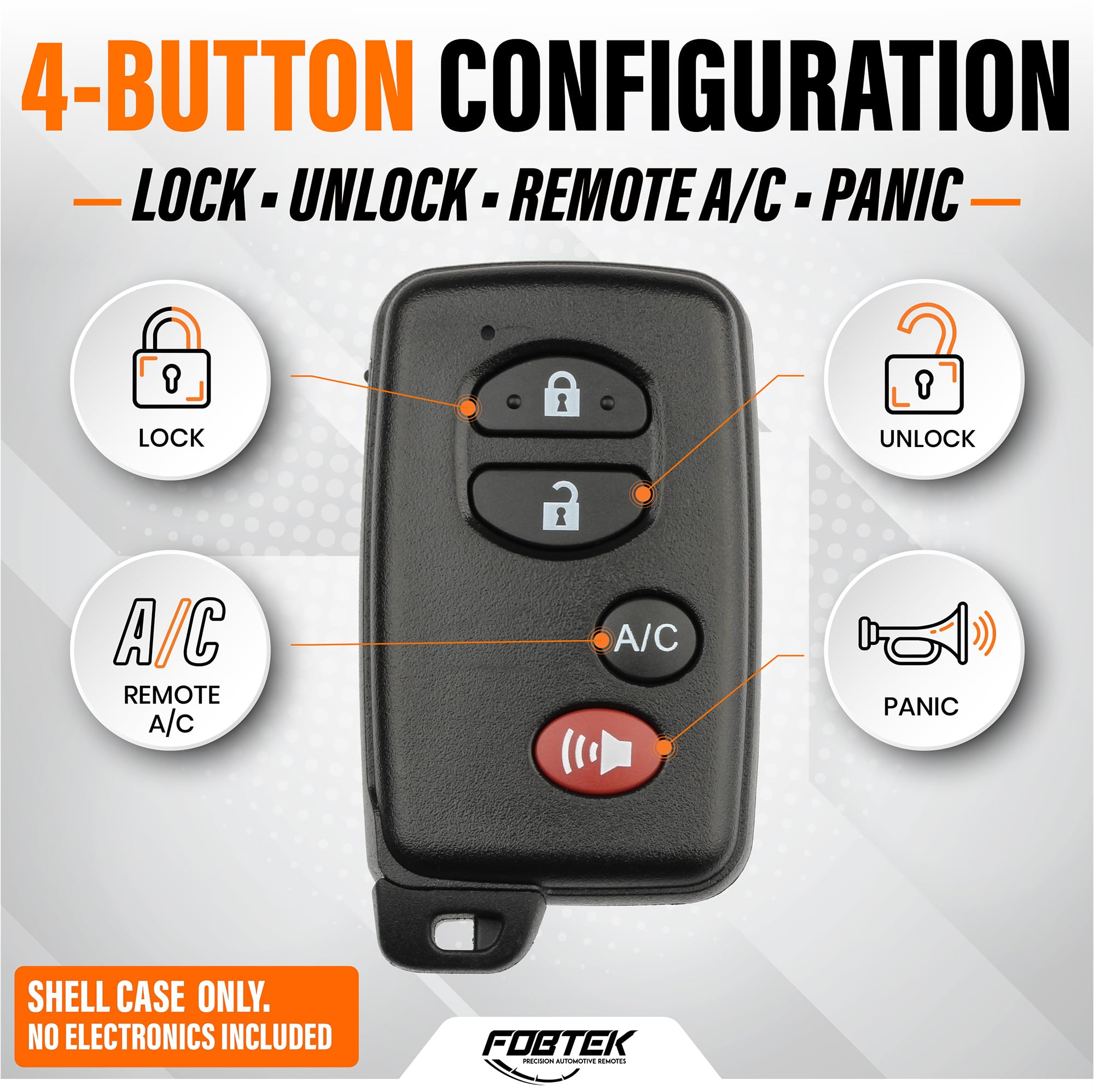 FOBTEK Smart Key Fob Shell Case & Button Pad for Toyota HYQ14AAB, 4-Button