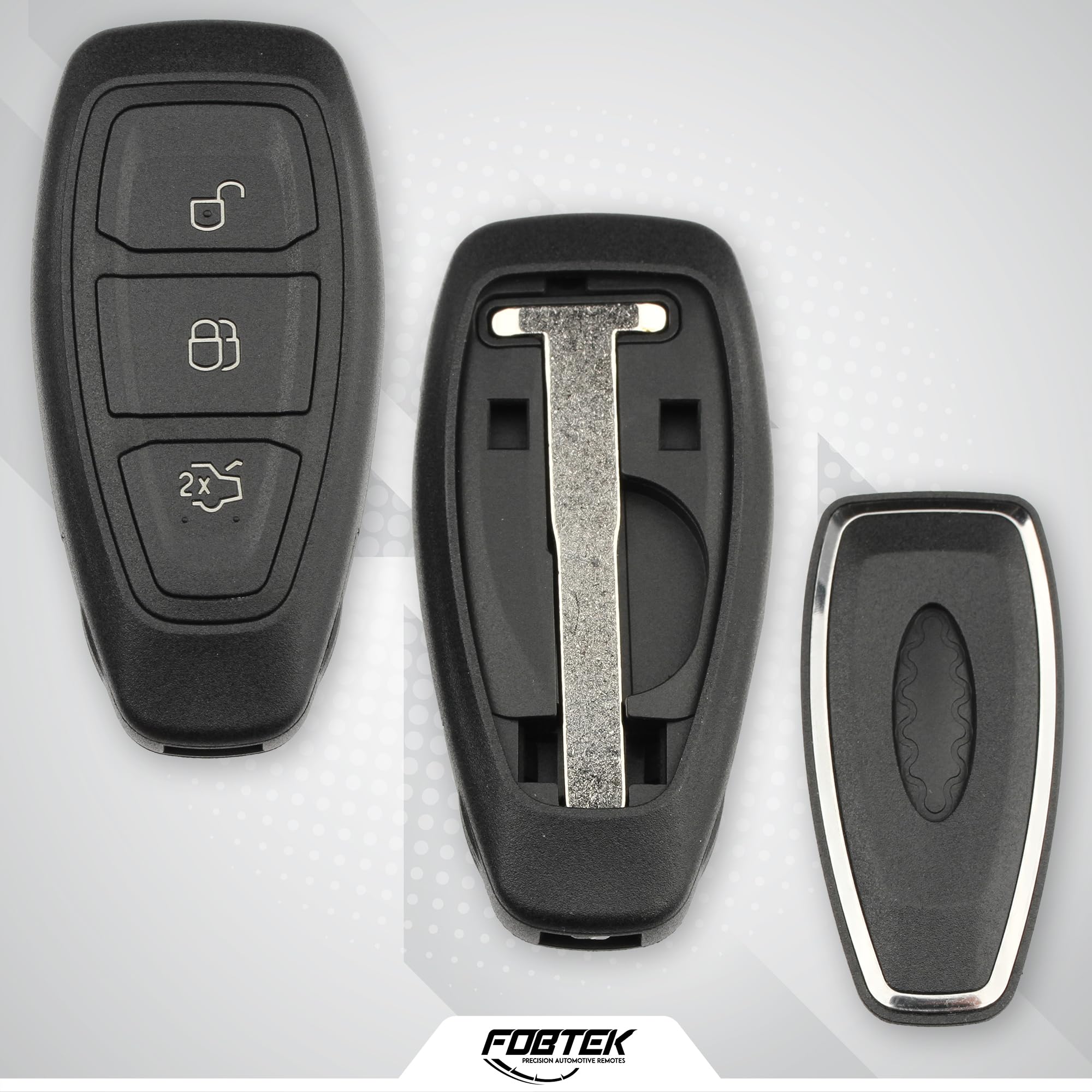 FOBTEK Smart Key Fob Shell Case & Button Pad for Ford KR55WK48801, 3-Button