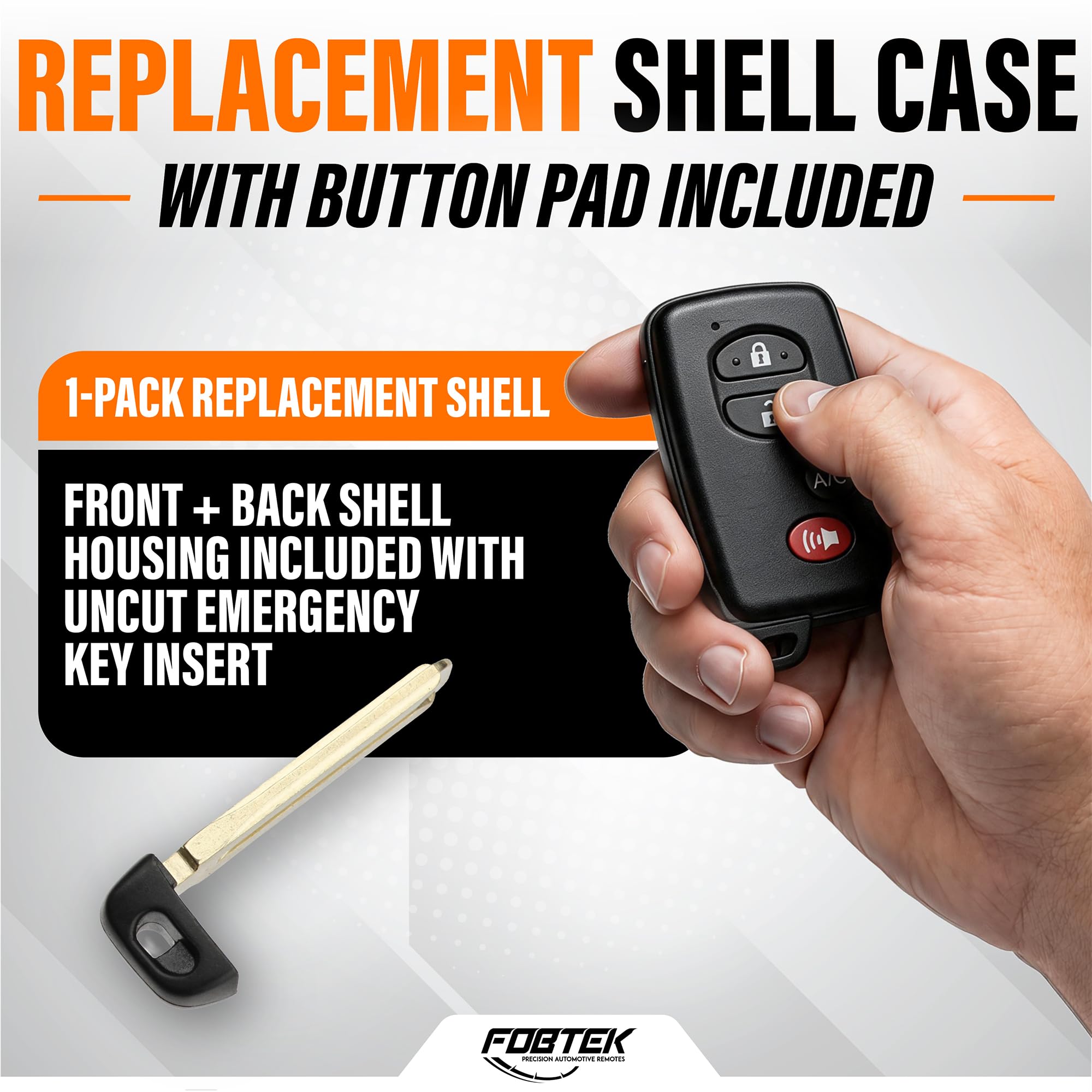 FOBTEK Smart Key Fob Shell Case & Button Pad for Toyota HYQ14AAB, 4-Button