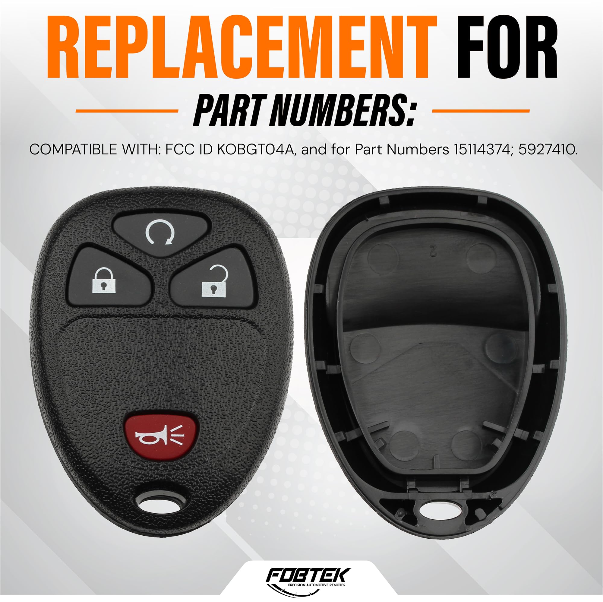 FOBTEK Key Fob Shell Case & Button Pad for Chevy Pontiac KOBGT04A, 4-Button