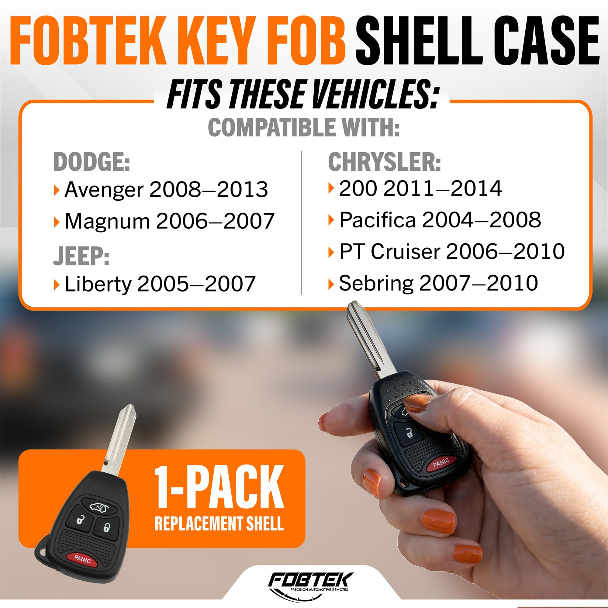 FOBTEK Key Fob Shell Case & Button Pad for Chrysler Jeep Dodge OHT692427AA